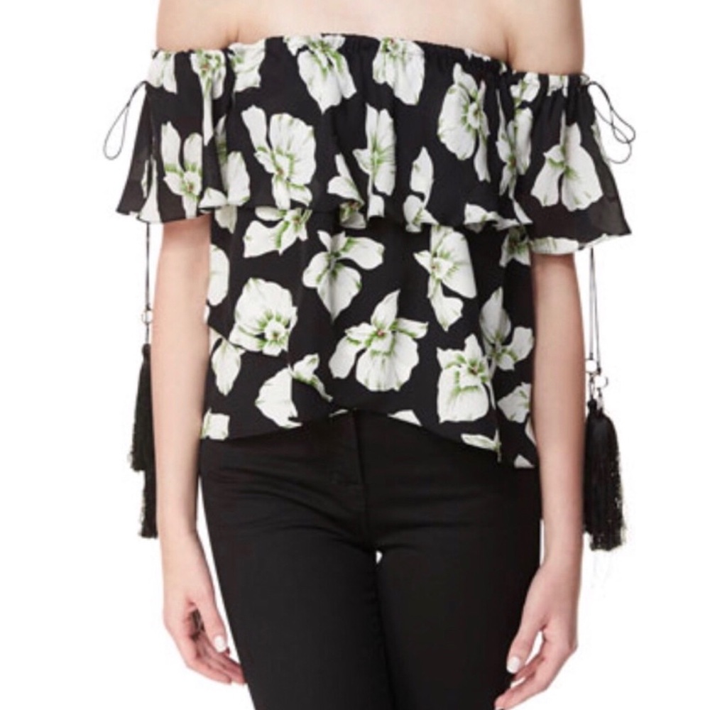 Cinq à sept - Orchid Kahlia Off-Shoulder Blouse - Black/white/green - L - NWT